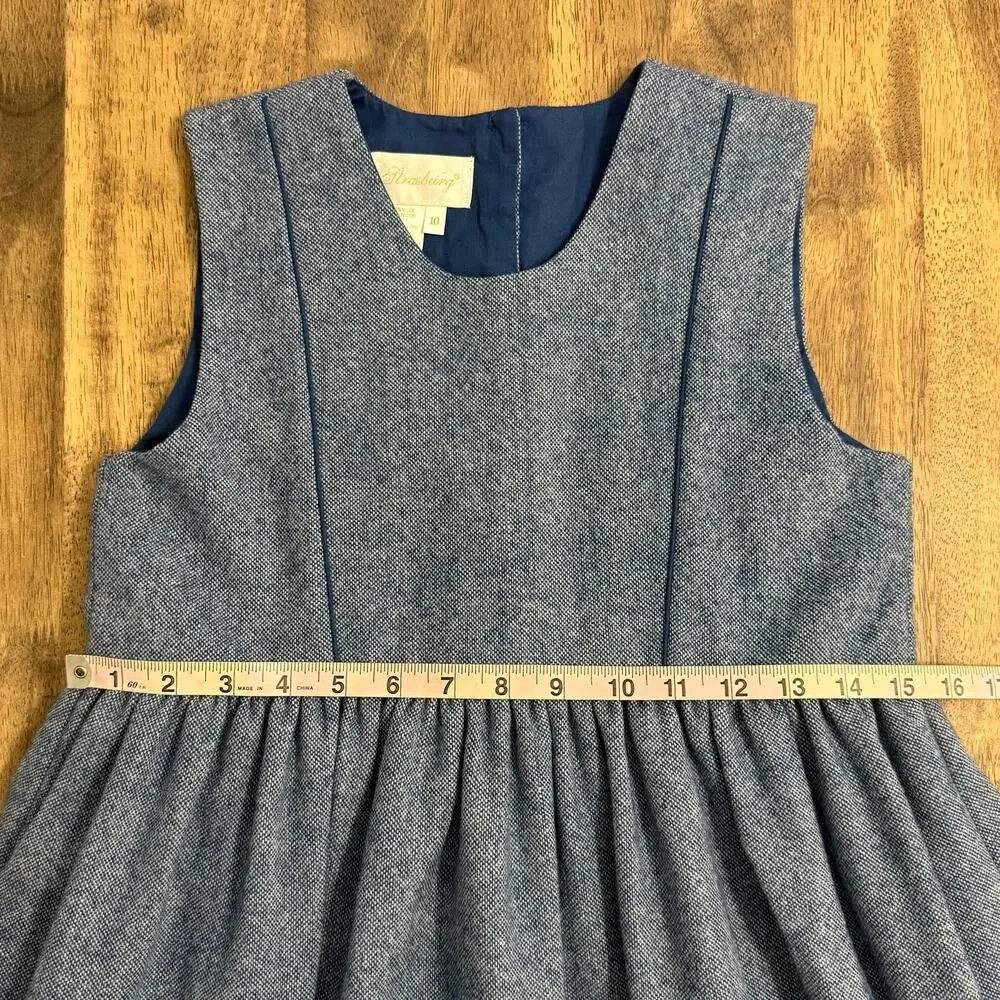 Strasburg Dress Wool Cottagecore Sleeveless Back Buttons Blue Girls Youth 10